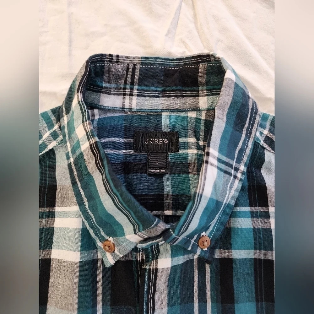 J. Crew Teal Plaid Button Down Shirt Long Sleeve Cotton Size Small